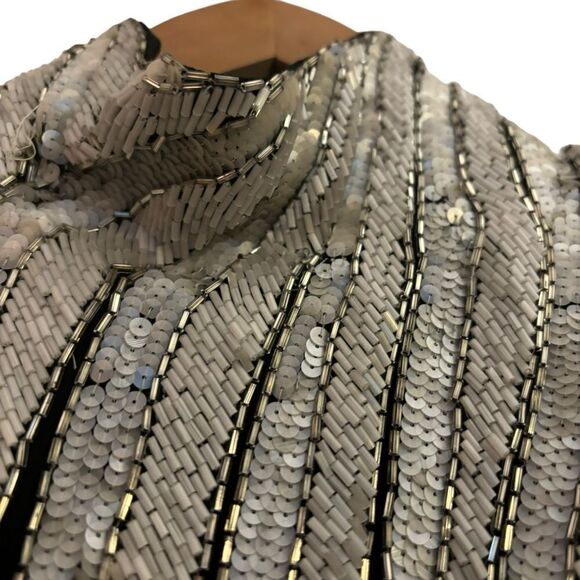 Bob Mackie Vintage Heavily Beaded & Sequin Black & Silver Stunning Dramatic Gown - Picture 6 of 16